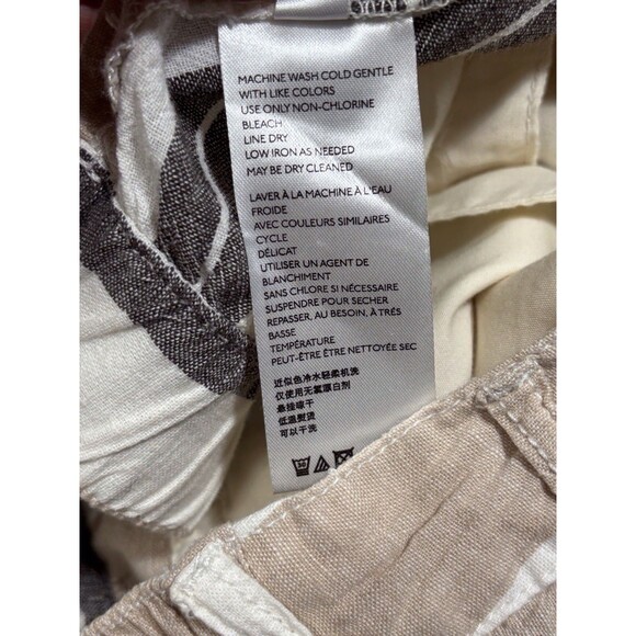 Anthropologie Crop Wide Leg Pants Linen Blend Women’s Medium Neutral Striped - Picture 8 of 9